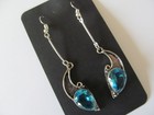 New Turquoise Crystal-etching   Stem-dangling Silver Plated Pierced Earrings
