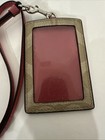 Coach Lanyard Signature Id Badge Card Case Khaki Pink Ruby