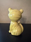 Vintage 1960s Wood Composition Kitty Cat Bank Yellow Kitsch  Mcm