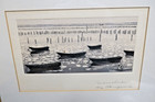 Gihachiro Okuyama  Japanese Woodblock Print Fishing Boats - Signed   Framed