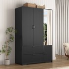 Led Wardrobe Armoire Storage Cabinet 2 Doors  2 Drawers Adjustable Shelf Mirror