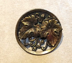 Antique Victorian Brass Picture Button Grapevine   Leaves Motif Ornate Openwork