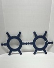 Vtg Wooden Ships Wheel Blue Wall Hanging Decor Set Of 2 10x11 Antique Finish Euc