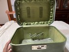 Green Hard Case Vintage Cosmetic Luggage Suitcase 13  X 9  X 8 