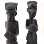 Pair Vtg Carved African Tribal Folk Art Ebony Wood Heavy Man Woman 12  Sculpture