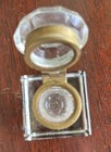 Antique Heavy Clear Glass Square Inkwell With Hinged Lid In Brass Lovely