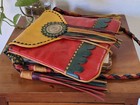 Vintage Moroccan Hand Painted  Leather Purse Fringe Bright Colors Unique Rare