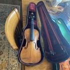 Antique Vtg Violin Case 2 Bows No Label   Extra To Restore Nippon Tiger Flamed