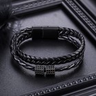 Black Braided Leather Bracelet Magnetic Clasp Bead Unisex Cool Men Wrist Band