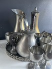 Vintage Royal Holland Daalderop Pewter 17 Pc Coffee Tea Serving Goblets W tray