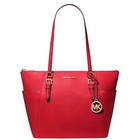 Michael Kors Charlotte Large Leather Top Zip Tote Bag Tote Logo Bright Red 