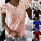Womens Lace Short Sleeve Tops Ladies Summer Casual Loose Blouse Shirts Plus Size