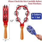 Eorbow 2 Pack 12  Tambourine For Adults  Double Row Metal Jingles Blue red 