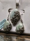 Vintage Sterling Silver Marcasite Jade Necklace   Earrings Set Butterfly Design 