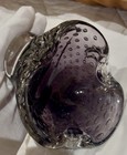 Heavy Purple Art Glass Cigar Ashtray Elongated Air Traps Beautiful Look