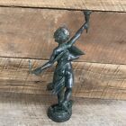 Bronze Cherub Reaching With  Torch  Bronze Statue 7 1 2 Lbs Great Patina 16    Ht