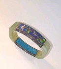 Rare Vtg Large 15mm Celadon Carved Jade   Cloisonne Lotus Flower Bangle Bracelet