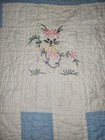 Vintage Hand Embroidered Baby Blanket 4ft By 5 Ft Blue white With Animals