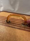 Vintage Mendel Travel Train Makeup Hard Case Mirror Tweed Pattern With Key Lined
