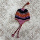 Nepal Wool Hat Cap Fitted Womens Pink Orange Earflap Tassel Beanie Winter Knit