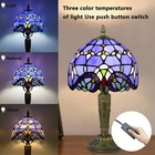 Tiffany Style Table Lamp Vintage Stained Glass Desk Lamp Deep Blue Purple Wis   