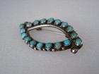 Old Zuni Sterling Silver   Snake-eye Turquoise Elliptical Cluster Pin Brooch