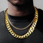 14mm Cuban Link Chain For Men 14k Gold Plated Stainless Steel Chain Necklace