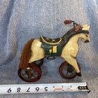 Vtg Folk Art Style Wooden Primitive Look Horse On Wheels Pull Toy Decoration