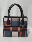 Plaid Multicolor Satchel Top Handle Bag  Double Handles  Zip  Gold Chain Charm