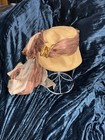 Vtg 1950s Caspar Davis Hollywood Cloche Hat Woven Straw Brooch California Model