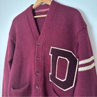 Vintage Maroon Burgundy Varsity Letterman Cardigan Collegiate Wool Unisex Sz Lg