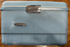 Vintage Sears Forecast Blue Train Travel Makeup Case Luggage Mid Century Bag