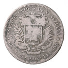 1902 Bf Venezuela 5 Bolivars Silver Coin