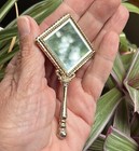 Antique Estate  Purse pocket Mirror gold Tone Metal W mother Of Pearl mop 3 75   