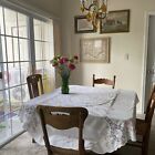 Vintage Tablecloth Hand Embroidered Large 82x70  Crochet Floral Provence Rare