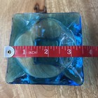 Vintage Square Clear Blue Glass Ashtray 3 5   