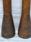 Antique Wooden Spool Spindle Bobbin Beehive Primitive Candlesticks Pair 