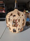 Vintage Native American Signed Painted Pottery Lampshade Light Chandelier  read 