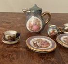 Miniature Porcelain Lustre Vintage Courting Couple Tea Set Gold Trim  9 Pieces