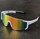 Shield Wraparound Cycling Sunglasses Multicolor Mirrored Lens White Frame Uv400