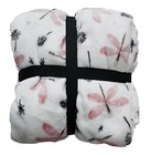 Berkshire Throw Blanket 50   x70    Pink Dragonflies Black Floral Accents Super Soft