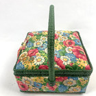 Sewing Box Basket Vintage Square Floral Design Padded W  Handle