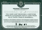 George Springer 2019 Topps Tribute Autograph Patch 38 50  Free Ship  Astros 