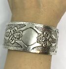 Vintage Art Deco Tan Colombia 900 Silver Egyptian Revival Cuff Bracelet 8    43g