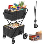 2 Tier Folding Shopping Cart On Wheels 360 Swivel Double Basket Grocery Laundry