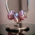 Three Pink White Swirl Glass Bead 925 Silver Core Charms Murano 
