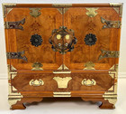 Korean Tansu Style Teak Burl Wood Chest   Cabinet