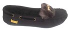 Women Suede Black Moccasin With Bow Slip Ons Faux Fur Lined Flats Indoor Outdoor