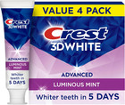 Crest 3d White Advanced Whitening Toothpaste 4 Pack 3 7 Oz Fluoride Cavity Prote