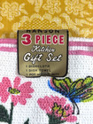 Vintage 3 Pc  Hanson All Cotton Kitchen Pink Floral Dish Towel Cloth Pot Holder